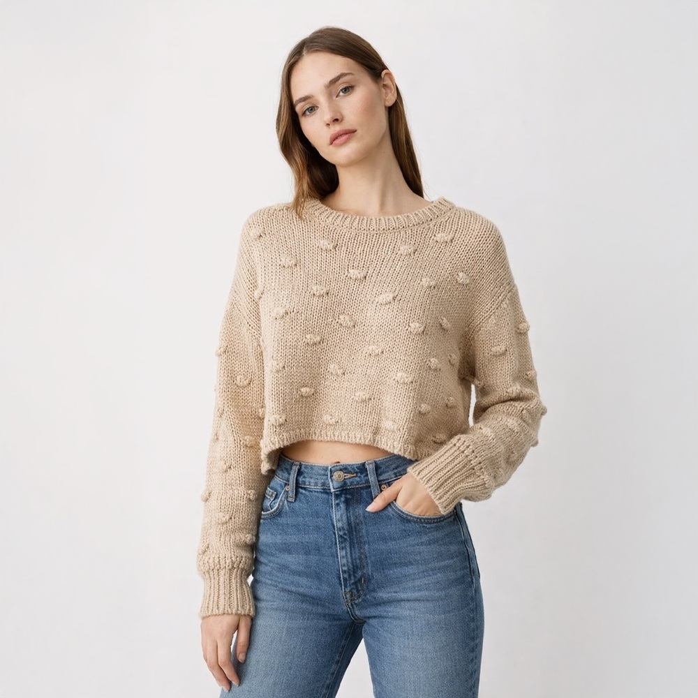 ZARA • Tan Pom Pom Sweater